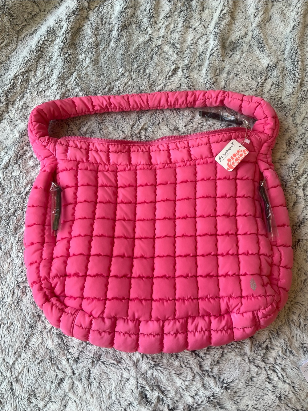 Free People Quilted Puffer Shoulder Bag in Bright Pink